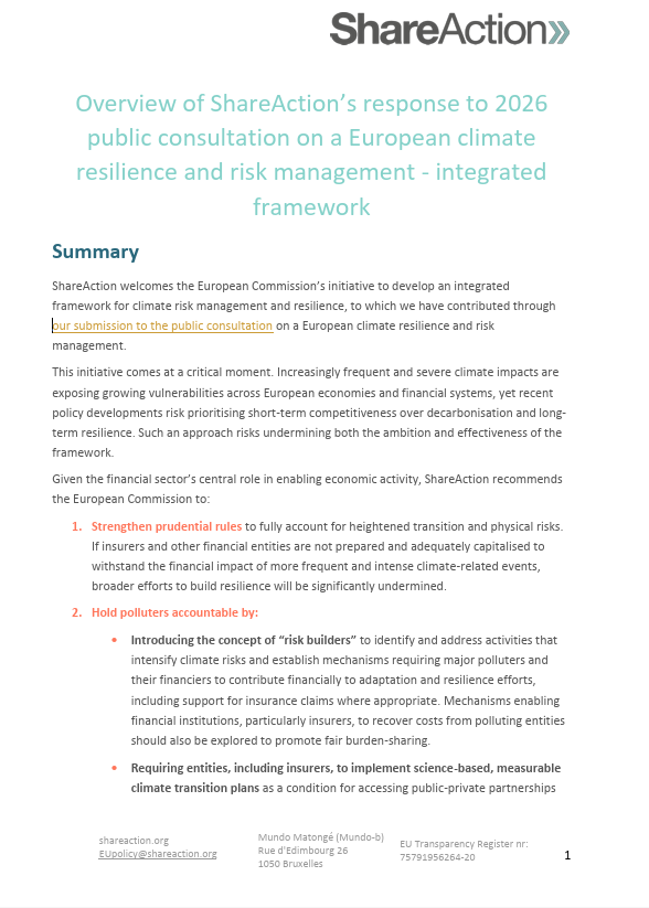 ShareAction | ShareAction response to the European Commission’s…