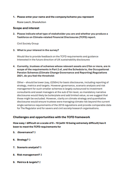 Tcfd Questions ShareAction | Questions for TCFD Post-implementation review